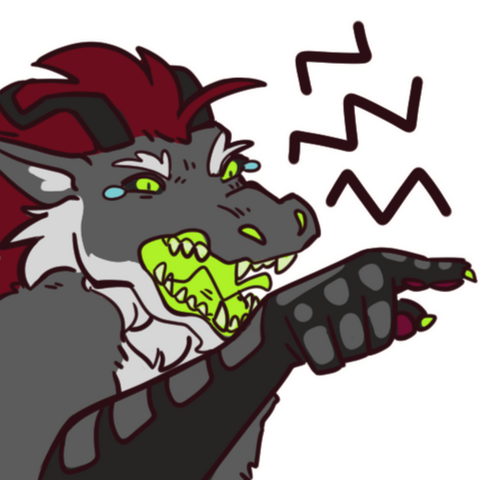An illustration of monstrousonmain's fursona, Raigr, doing the yelling woman usually paired with salad cat meme.